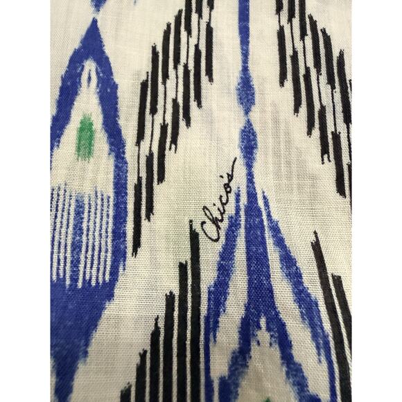 Chicos Linen Tribal Print Jeweled Neckline Ruffle Drawstring Sleeves Size 0.5/6 - Picture 4 of 8